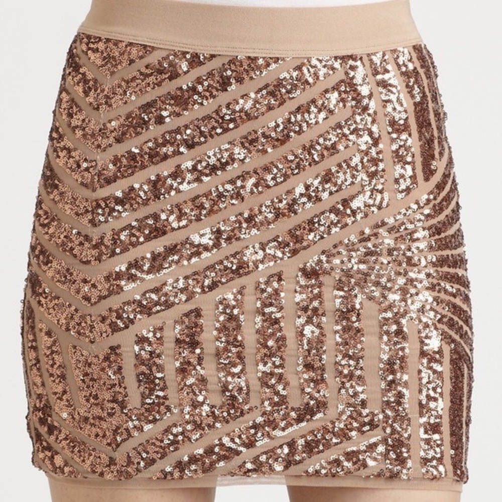 BCBG Rose Gold Paxton Sequin Mini Skirt